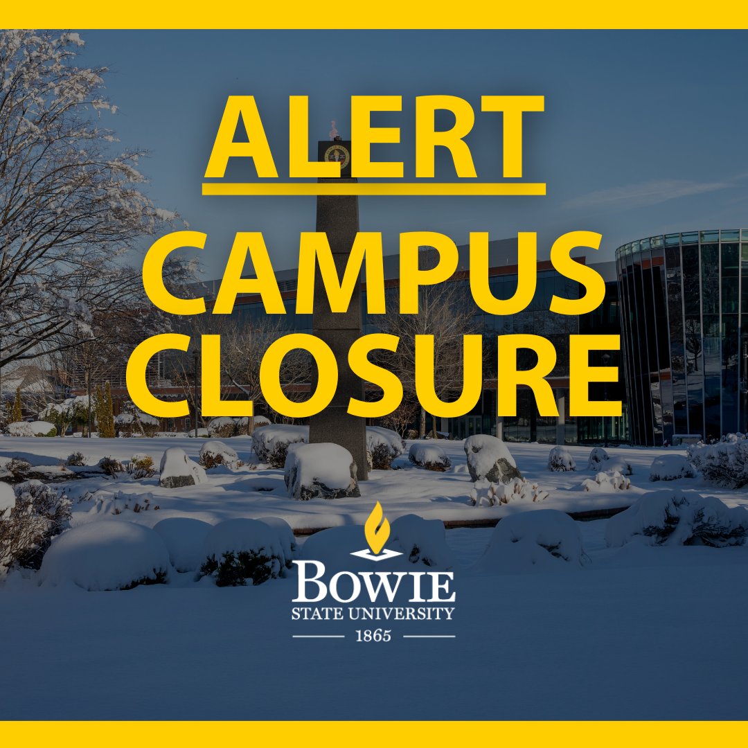 🚨 Campus Closure Alert! 🚨 Due to a widespread power outage, Bowie State University campus will be closed today, January 10, 2024. Class Update: All asynchronous instruction will continue. Essential Personnel: Report as scheduled. For further updates, stay tuned. Stay safe,…