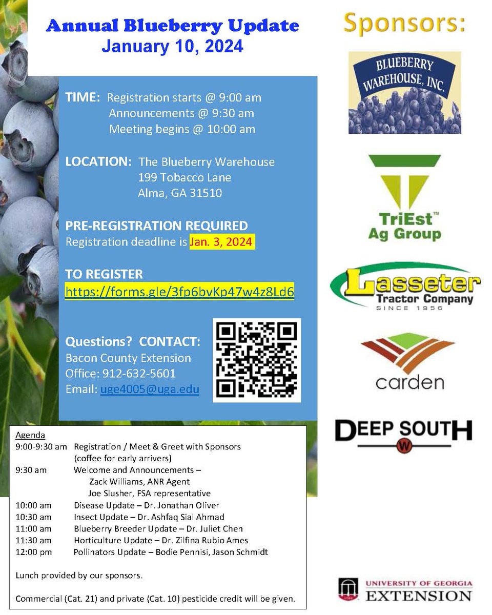 TriEst_Ag's tweet photo. We're setup and ready to talk to growers about blueberry irrigation, frost protection, plant nutrition, soil health, and more at the Annual Blueberry Update in Alma, GA today. It's going to be a great meeting this morning!
.
#HealthyFields #HealthyYields https://t.co/u5geMSykR3