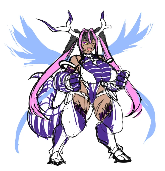 ザックりラフ描いたけどなんかウルトラ怪獣擬人化感がそこはかとなくある 