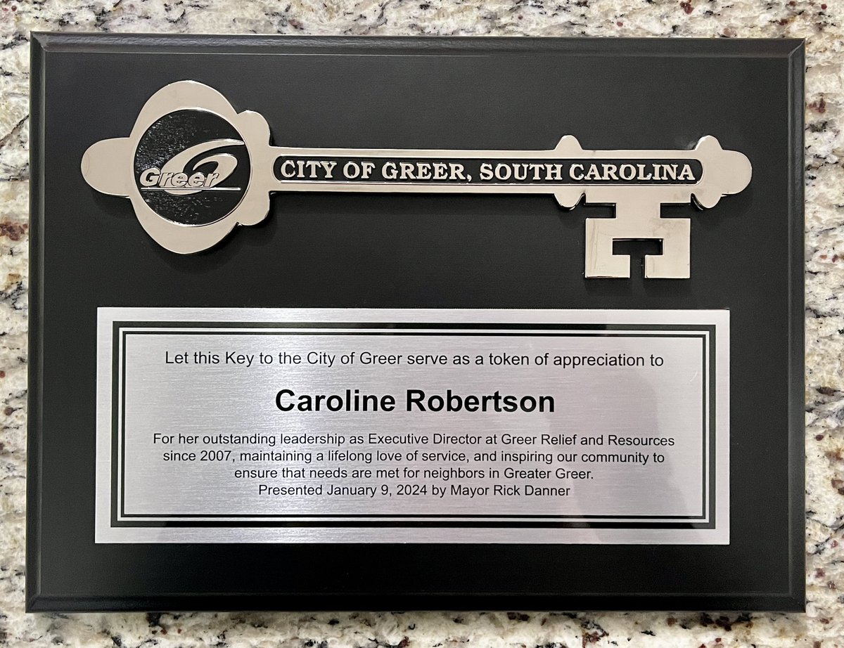 CTRTiger's tweet image. 🔑 Honored to receive the Key to the City of Greer last night! Grateful for the recognition and proud to work with the amazing team of staff, board, &amp;amp; volunteers at Greer Relief. Thank you, Mayor Rick Danner, and neighbors who supports our community efforts! 🌟