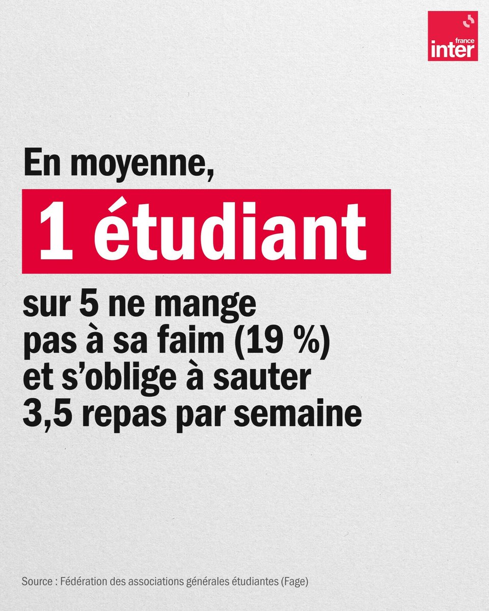 Précarité étudiante : <a href="/La_FAGE/">FAGE</a> demande l'élargissement des repas à 1 euro dans les #Crous pour tous les étudiants ➡️ l.franceinter.fr/HGo