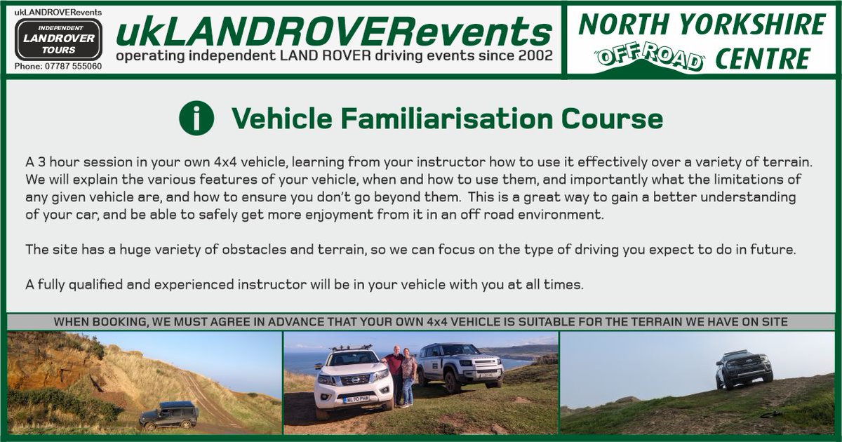 ukLRevents's tweet image. It's not just #4x4Experiences here at the #OffRoadCentre, we also provide #drivertraining and #4x4tuition too.

Vehicle Familiarisation Course:

Our private #hillside and #quarry site is the perfect place to learn how to get the best from a vehicle #offroad.

Your experienced ...