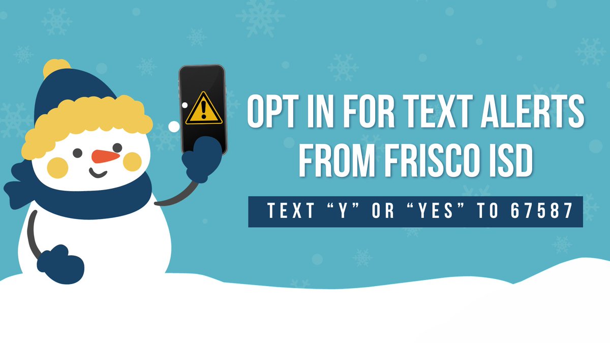 friscoisd's tweet photo. As we gear up for winter, stay informed about weather-related closures, delays and event cancellations by opting into FISD's text alert system and visiting https://t.co/z6wwCeO8gH to learn more about the District's inclement weather procedures. https://t.co/eVibPcUkZg