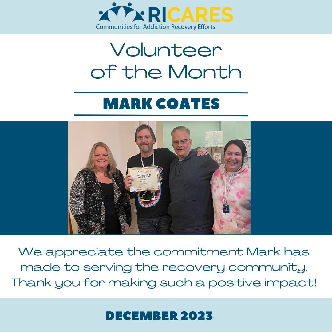 ri_cares's tweet image. We would like to acknowledge our December Volunteer of the Month, Mark Coates! 👏 Thank you for your service to our community, Mark!

#ricares #recovery #recoveryprogram