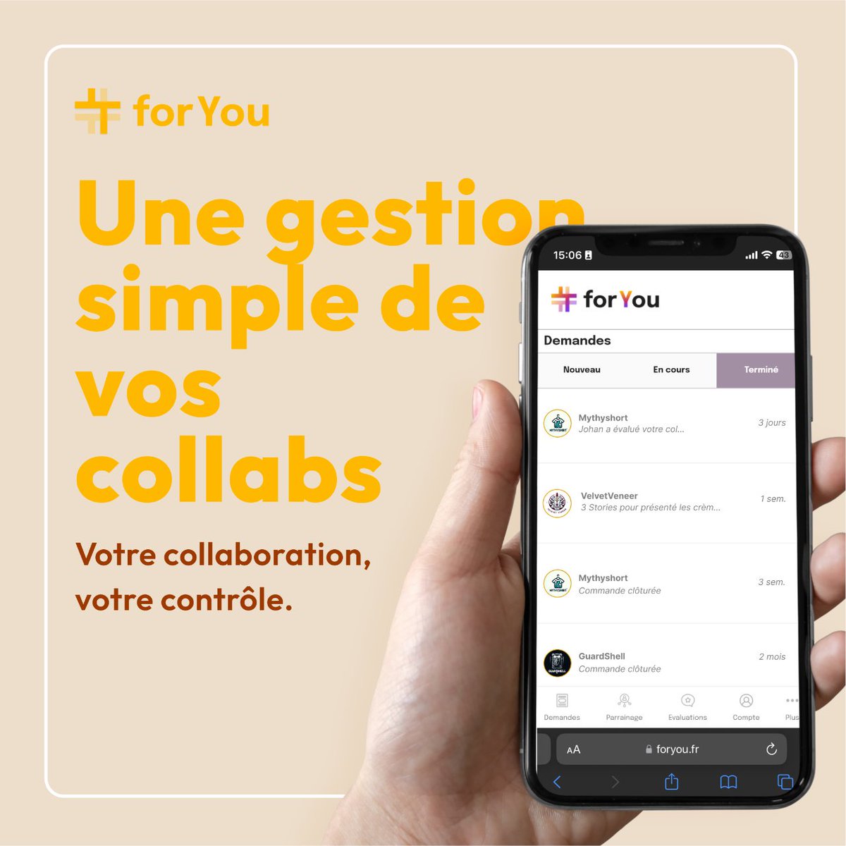 forYou_fr's tweet photo. 📲✨ Simplifiez la gestion de vos partenariats avec forYou. 

Une interface intuitive pour une gestion de collabs sans effort. 
Maîtrisez vos projets de A à Z et gardez le contrôle sur chaque collaboration. 

C'est le partenariat à votre façon.

#GestionCollab #SimplicitéForYou https://t.co/a4UWlXHTol