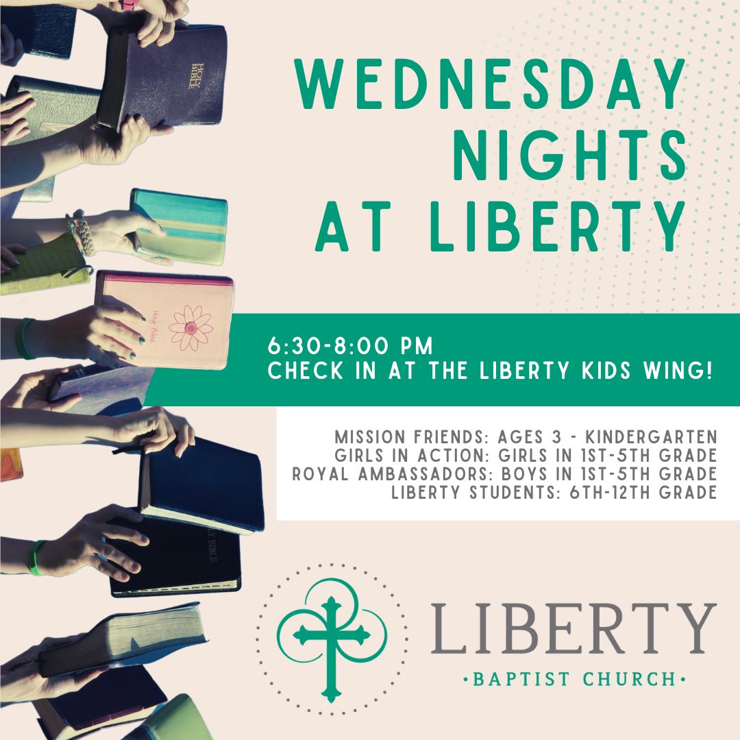 LBCLiberty's tweet photo. Bring your kids and teens out to enjoy our Wednesday night programs! There's something for everyone!

Mission Friends: Ages 3 - Kindergarten
Girls in Action/Royal Ambassadors: 1st-5th Grade
Liberty Students: 6th-12th Grade

Hope to see you there! https://t.co/HH7UHsPol1