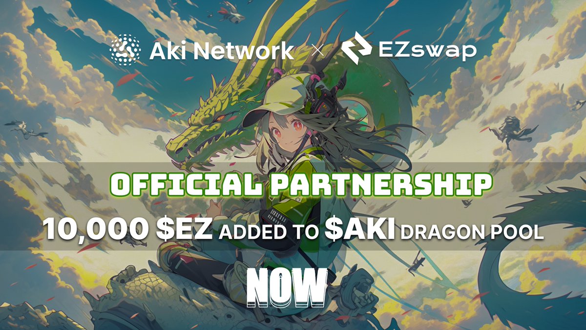 aki_protocol's tweet photo. 👥 We're thrilled to partner with @EZ_swap, an NFT & Inscription DEX focused on #Web3Games, backed by @EOSNetworkFDN
🐉 Only for $AKI holders, 10,000 $EZ now added to $AKI #DragonPool =>https://t.co/SyKmNNOMkq
👉 Campaign for 6,000 $EZ: https://t.co/MSEDZkKNmL
Happy $EZ-ing!
#EZSwap #AkiNetwork #DragonPool
