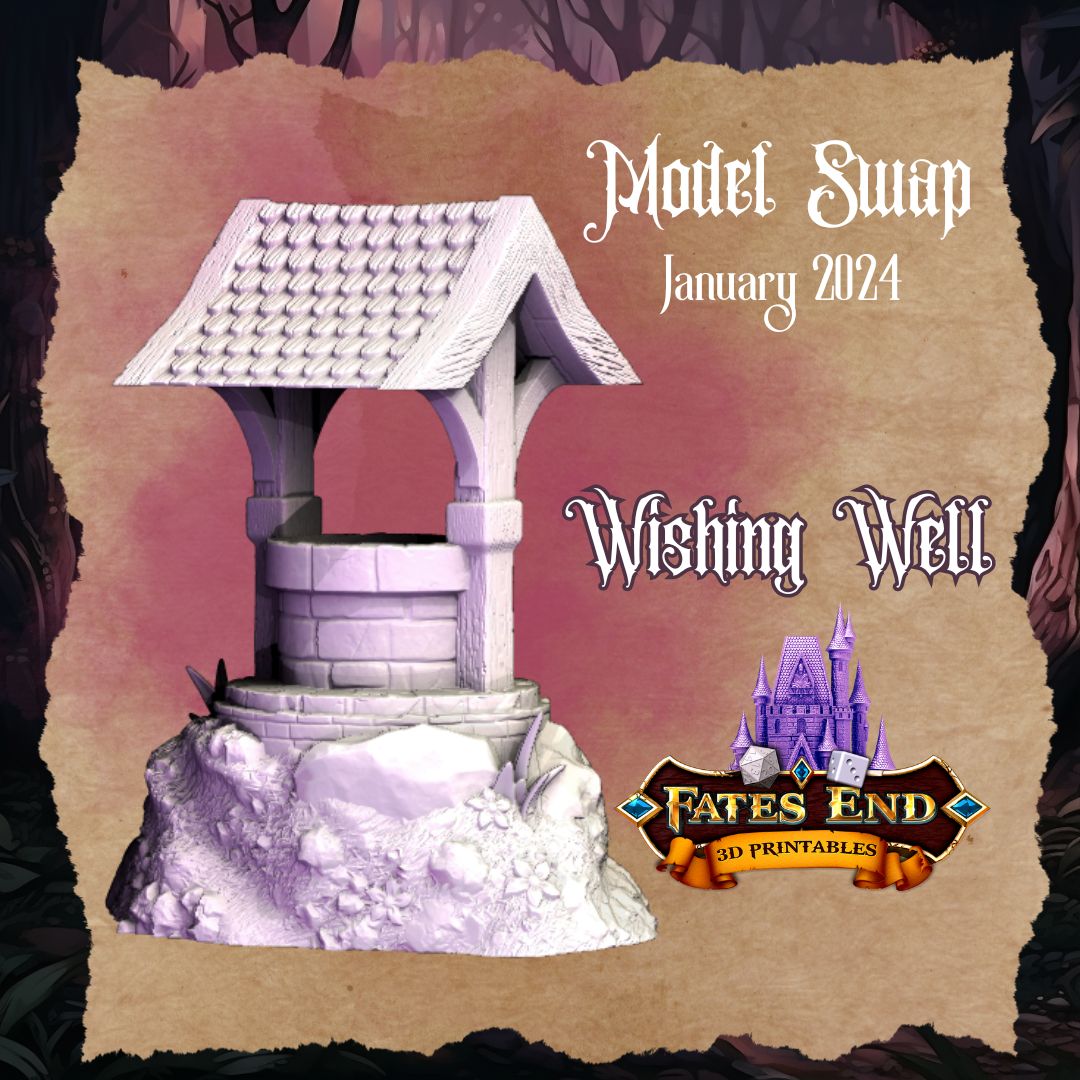 This month we're doing a model swap with Kim Bourrie of @fatesendgames! She's created  this beautiful wishing well dice tower and shared it with all of our Tribers this month!

Check out her MMF Campaign running now 'FatesEnd: Feymoon' for tons more of her magical creations!