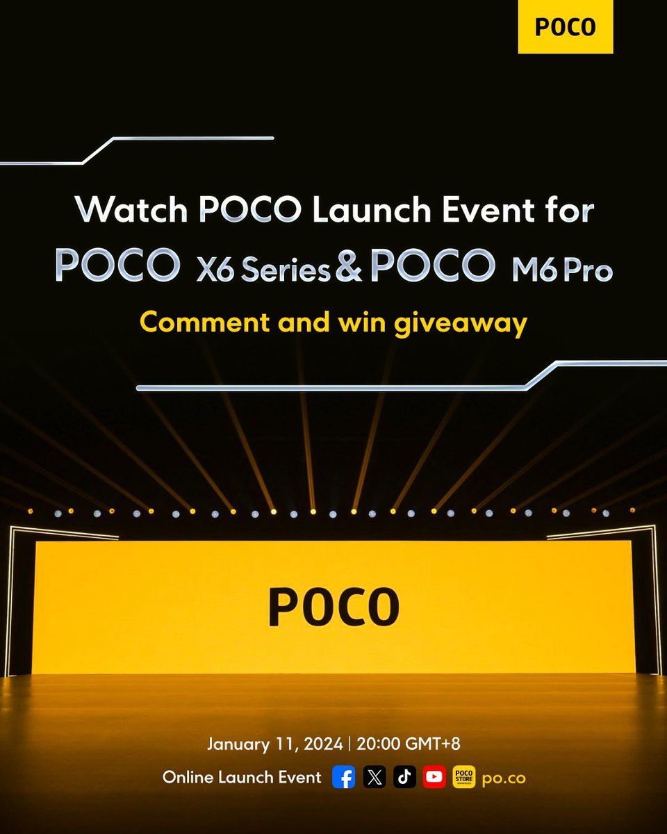 POCOGlobal's tweet image. Tomorrow is the BIG day! Don&apos;t miss out on the global debut!
Join Launch Event &apos;Watch and Win&apos; activity:
Show your pictures of watching the launch event and your feelings in the comments. We will choose three great comments to give away three NEW products!🎁
📍 January 11, 2024 |…