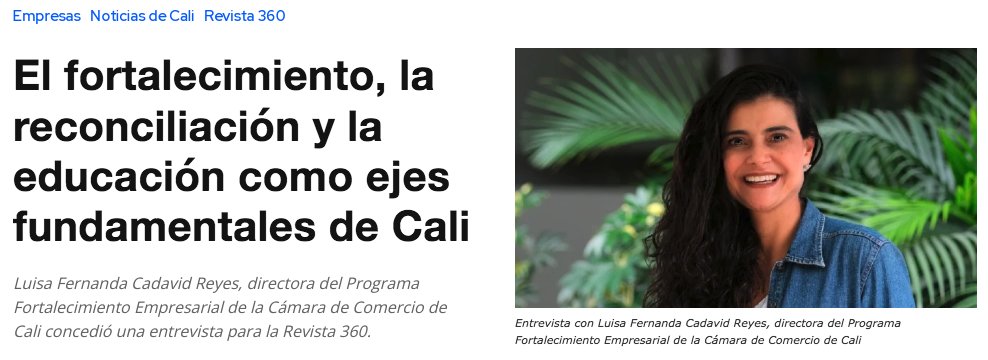 camaracali's tweet photo. 🗞En #entrevista con @360RadioCo, @CadavidNanda, directora de la Unidad de Fortalecimiento Empresarial de la #CCC, destacó la diversidad empresarial de nuestra #región, y las iniciativas y programas con los que acompañamos a los #empresarios en su crecimiento.📈 Lee la entrevista👉https://t.co/l26n4BrM5r

🗣“Durante los últimos 10 años, hemos focalizado nuestros esfuerzos en el fortalecimiento de la #economíapopular a través del Centro de Desarrollo Empresarial #Prospera. Este programa celebra su décimo aniversario y ha vinculado alrededor de 14.000 #empresas en la ruta de fortalecimiento empresarial”, indicó.