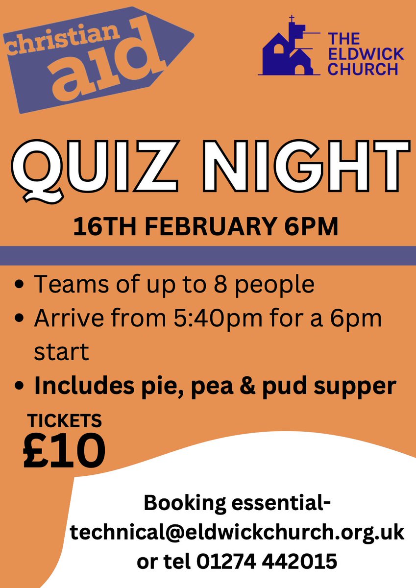 Come and join us for a great night!   Book tickets by emailing technical@eldwickchurch.org.uk