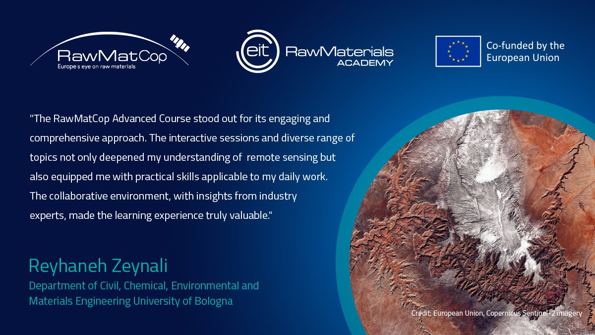 🛰️Join us for the #RawMatCop Academy's "Advanced Application of #Copernicus Data for #RawMaterials" 3️⃣-day course in Seville, 🇪🇸 and gain the skills to tackle complex challenges of the industry using #satelliteimagery.
📅 14-16 February 🔗 Apply today!
 rawmatcop.eitrawmaterials.eu/courses.html#a…