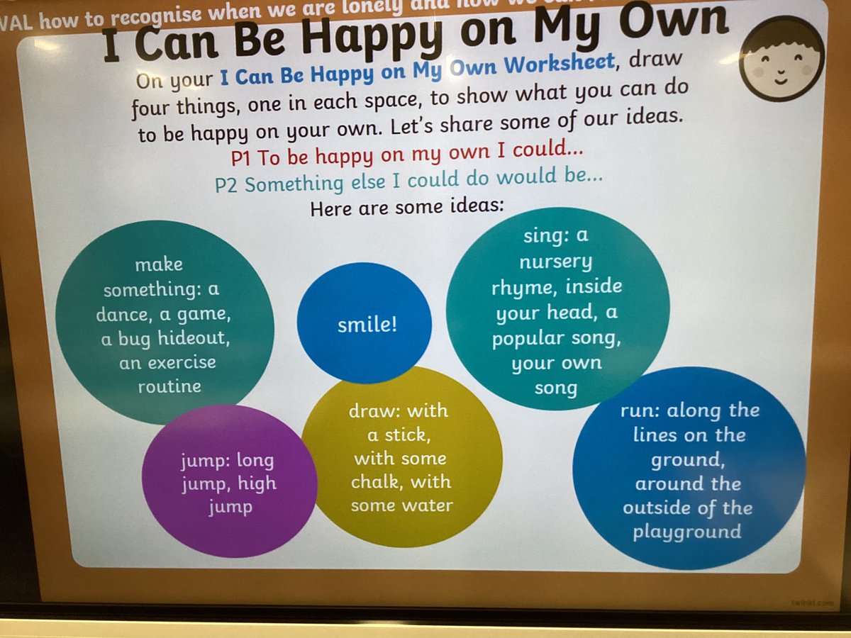 JORPS_1's tweet photo. We can be happy on our own in #JORPSY2! We have been thinking about loneliness in our PSHE lesson today and thinking about ways we can help each other and ourselves. #PSHE #ImaginativeThinking https://t.co/vPhnwPD4MV
