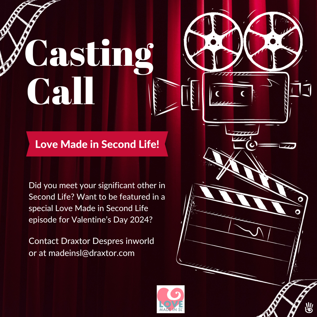 SecondLife's tweet photo. Did you meet your significant other in Second Life? Want to be featured in a special Love Made in Second Life episode for Valentine’s Day 2024?

Contact Draxtor Despres inworld or at madeinsl@draxtor.com

Watch previous Love Made in SL episodes: https://t.co/j3ahrN3S52 https://t.co/eRMN2dSr7J