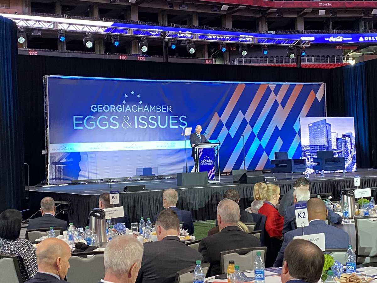 GAChamber's tweet photo. Ed Elkins, 2024 #GAChamber Vice Chairman and Executive VP & CMO for #EggsIssues24 Presenting Sponsor @nscorp, introduces his fireside chat with Georgia Lt. Governor Burt Jones. https://t.co/xuxxYLxiTs