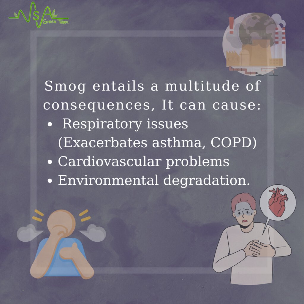 GreenTeamMSA's tweet photo. The impact of smog on our health and environment is undeniable. It's time to raise awareness and make a change for the better. 🌍💚 #SmogFreeLiving #EnvironmentalAwareness https://t.co/OW8rVL8inX