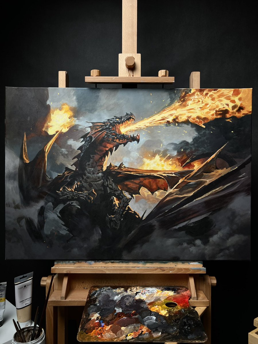 GrzegorzRutko14's tweet photo. Almost doneโฆ ๐
#gregrutkowski #workinprogress #fantasy #dragon #drakusethmawoflames #magicthegathering #acrylicpainting https://t.co/zog4INgGzw