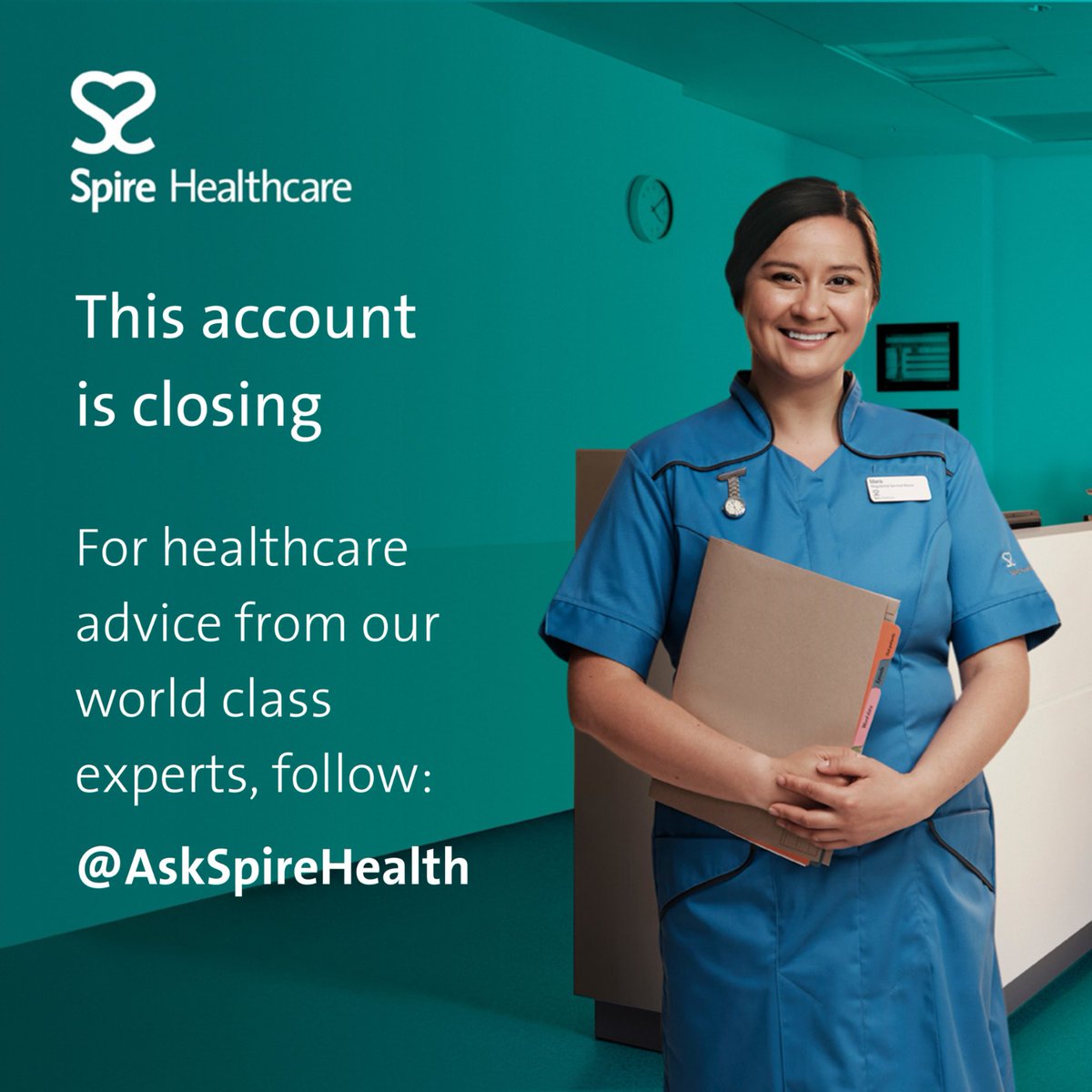 SpireWellesley's tweet photo. We're moving! 

This account is closing on 14 of January 2024.

For healthcare advice from our world-class experts, and inspirational stories from our patients, follow @AskSpireHealth. https://t.co/JL0QSYugns