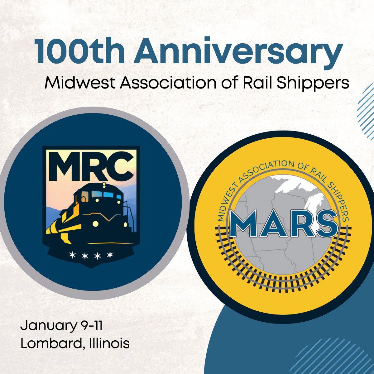 MRCRailLeasing's tweet photo. We’re excited to celebrate the 100th anniversary at the MARS Winter Meeting! We agree with MARS President Kathy Bathurst, who said “With a rich history, North America’s railroads are poised to bring even more benefits to the economy, supply chain, and  environment in the future.” https://t.co/Zw7tpTy1bv