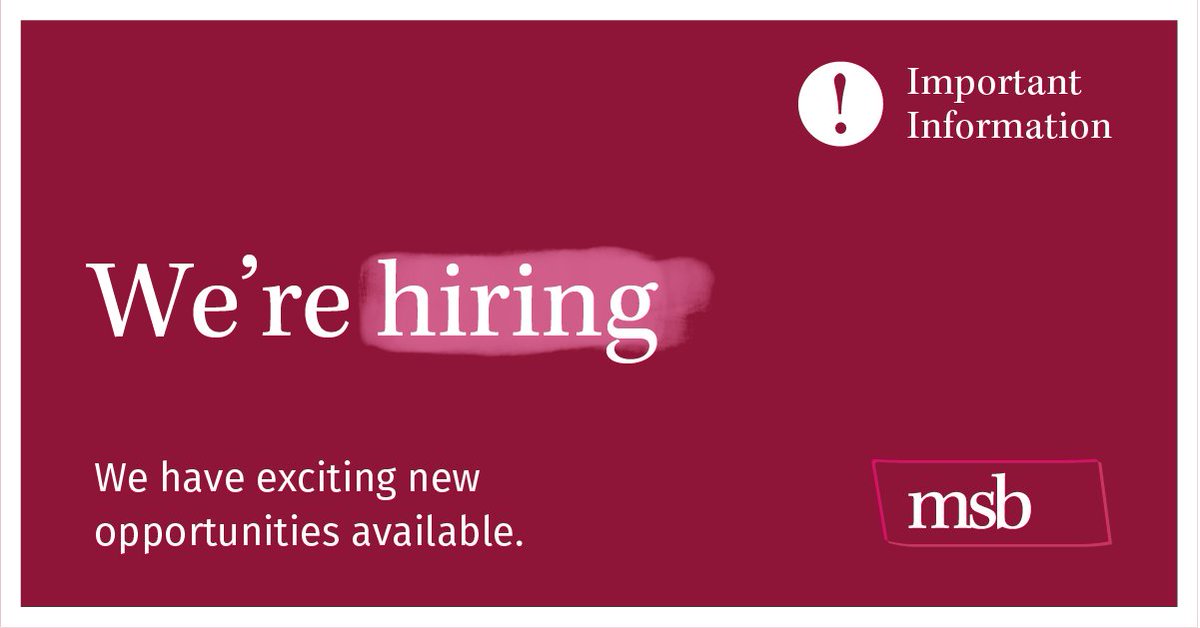 Work for MSB! We're currently hiring for 4 solicitor positions within our growing team! Click below to read the full job descriptions and apply today! pulse.ly/6vvx0kdswb