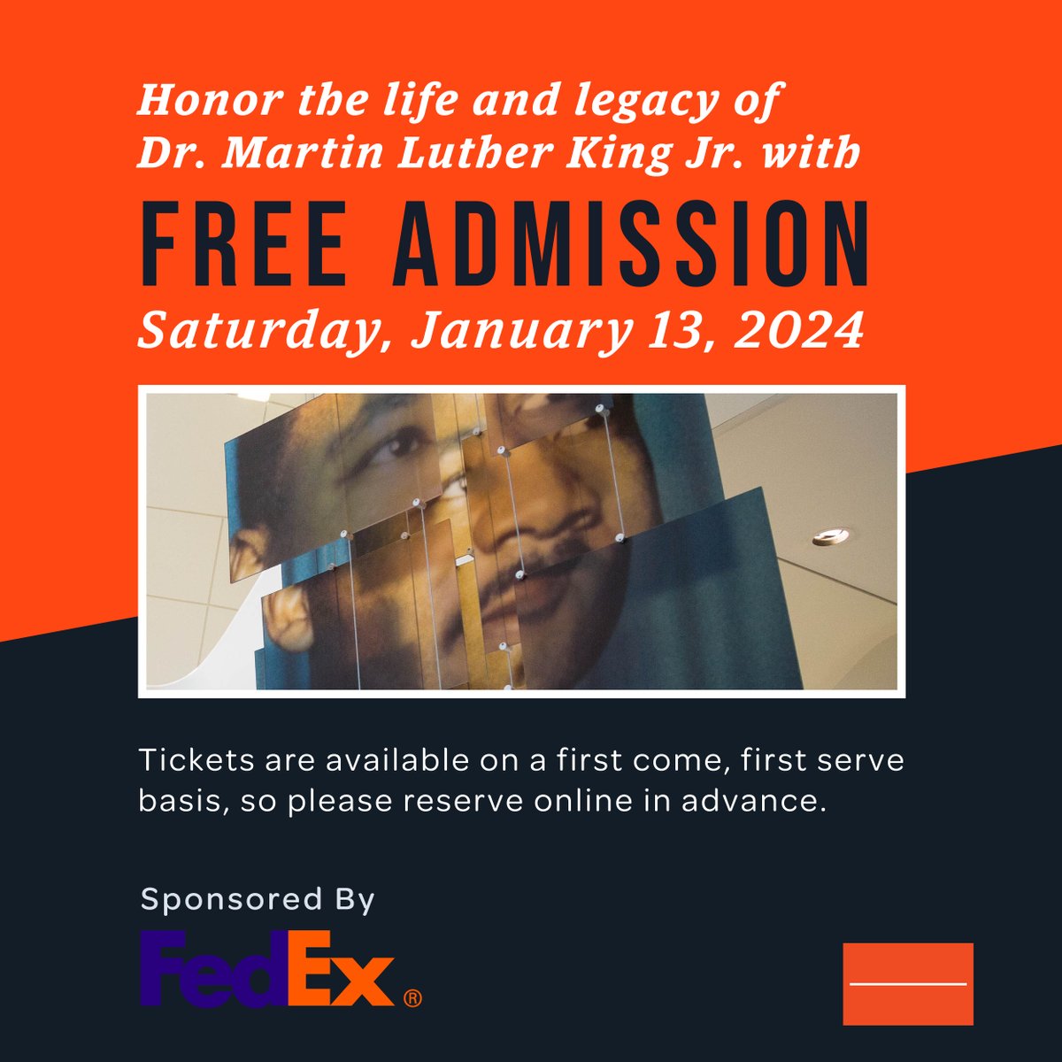 In celebration of MLK Day, @FedEx is sponsoring your admission to the National Center for Civil and Human Rights on Saturday, January 13th! Click the link to reserve your tickets before they are gone! ow.ly/ZFLF50QnAeP #FeelThePower #ATLDTN #MLKDAY #Atlanta