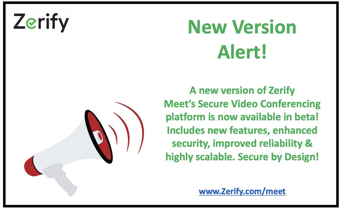 Big News! Zerify Meet's latest version is now in beta! Amping up security, reliability &amp; scalability to meet the demands of our expanding contracts &amp; distributors. Exciting bonus: A new Zerify Meet API is also on its way. Stay tuned for cutting-edge virtual collaboration! $ZRFY
