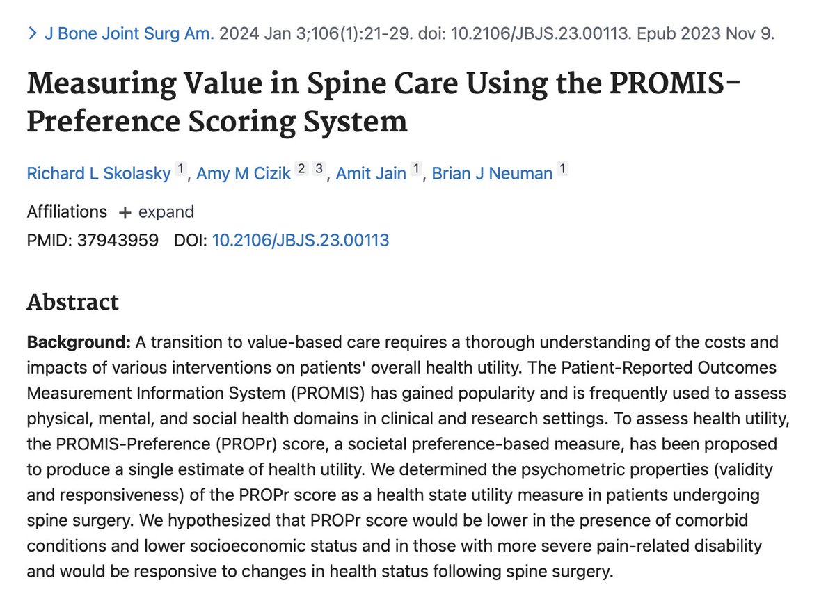 As we seek to understand the value of the care we provide, it is the patient's voice that leads the way @HopkinsOrtho @ISOQOL @NASSspine pubmed.ncbi.nlm.nih.gov/37943959/