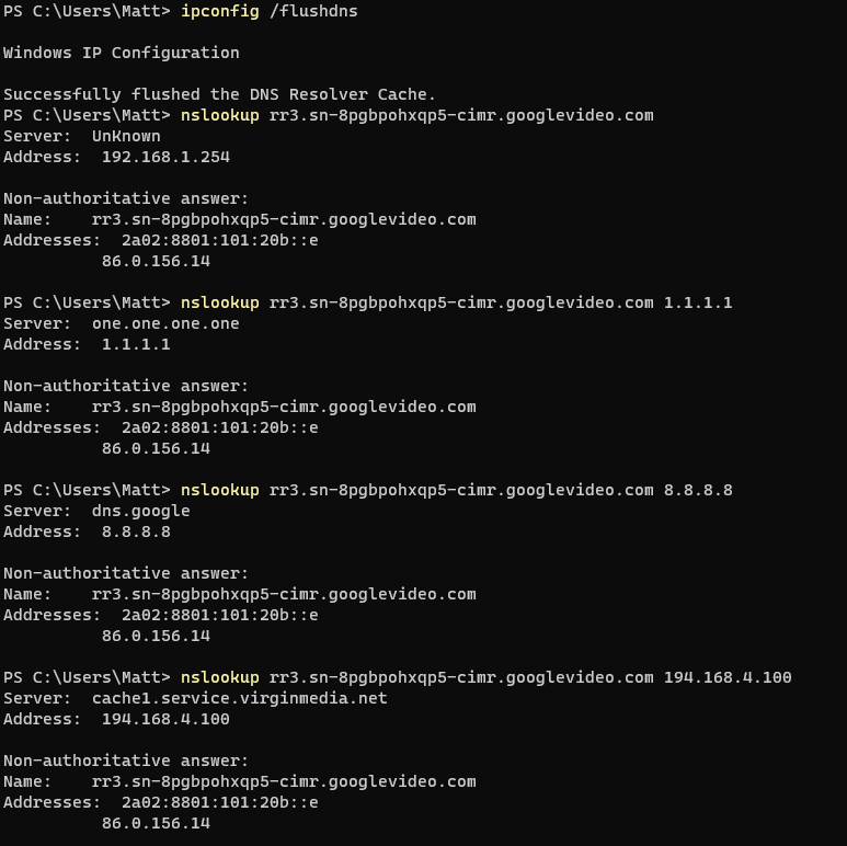 qbie's tweet photo. @planetf1 @funkysi1701 Well it's a youtube server, so I doubt it. Have tried multiple DNS servers, all resolve to the same IP (86.0.156.14) https://t.co/6VGjM9X6Tq