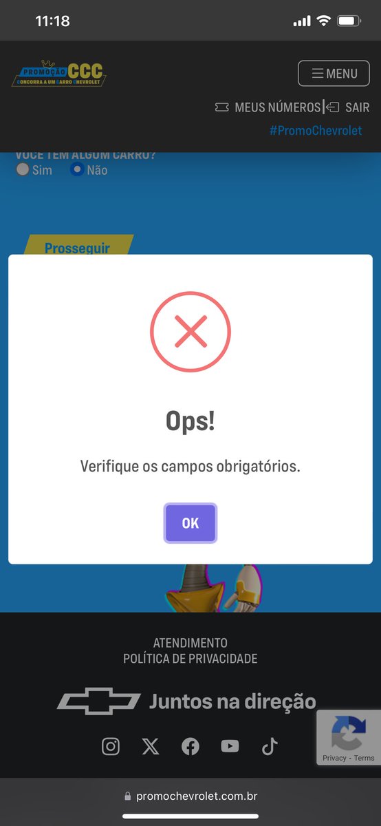 Lbraun_'s tweet photo. @chevroletbrasil to tentando responder o questionário aqui mas fica dando erro… faço o que agora? https://t.co/agIYlf33Ih