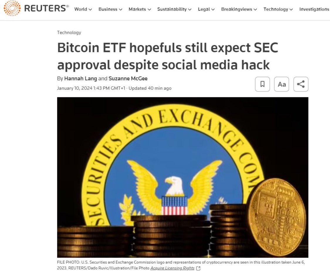 tatianarevoredo's tweet photo. 🇺🇸 US asset managers remain confident in SEC approval for spot #Bitcoin  ETFs, per Reuters https://t.co/zCf0kb2DC6
