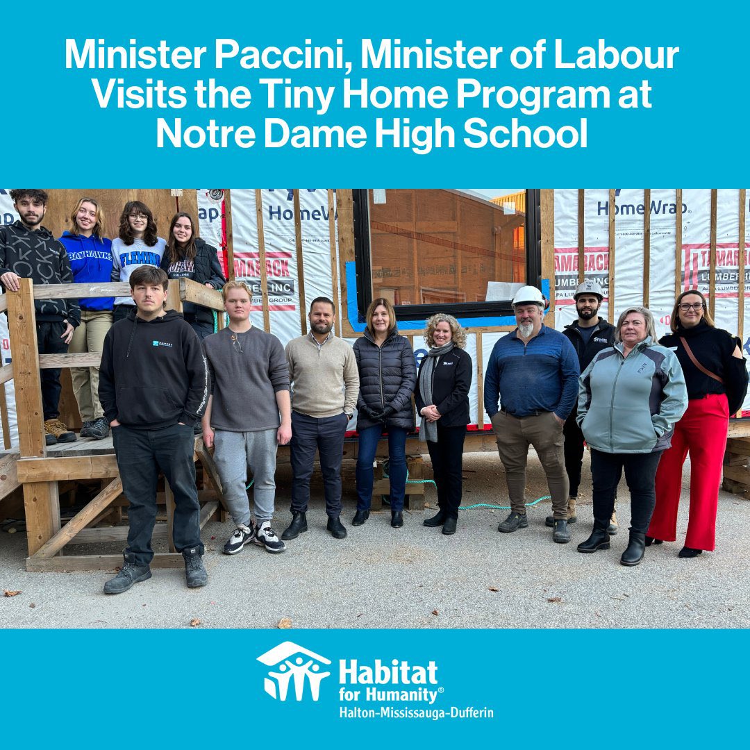 HabitatHMD's tweet photo. We had the honour of welcoming Minister Paccini, the Minister of Labour, to our Youth Skilled Trades Tiny Home Program at Notre Dame Secondary School in Burlington.

Thank you for visiting!

#TinyHome #YouthSkills #ProgramsForYouth #TradeSkills #HabitatForHumanity #HabitatHMD https://t.co/2jSLMG6YBa
