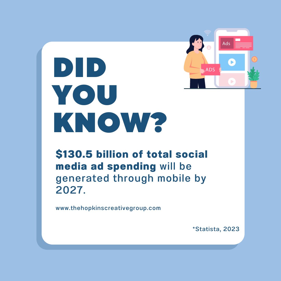 Investing in #mobilemarketing isn't just about staying relevant; it's about becoming part of your audience's journey. Companies embrace mobile ads to connect with hearts &amp; be part of crucial moments. 

#MarketingDYK #socialmediamarketing #SmallBusinessOwner #HopkinsCreativeGroup