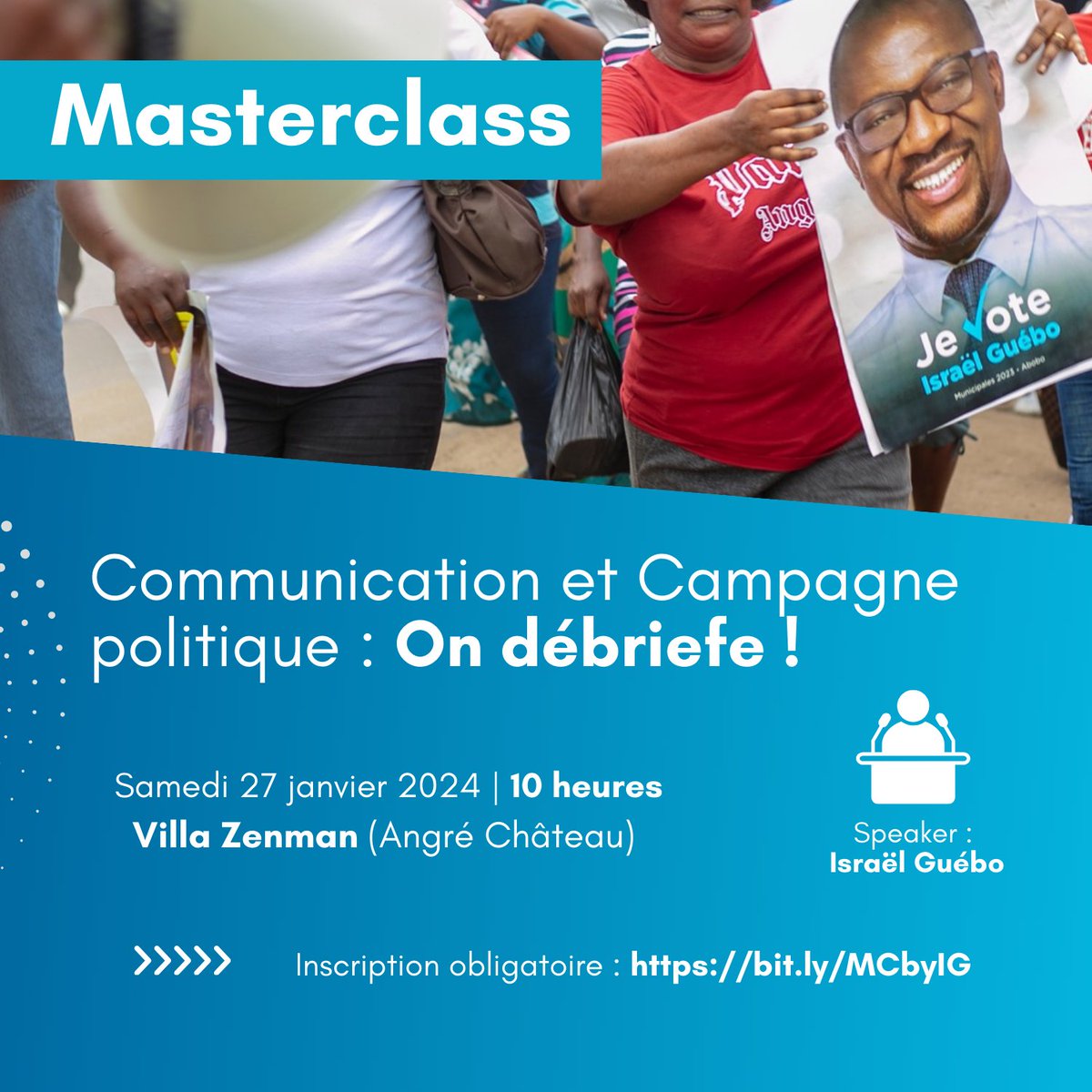 C’est l'heure de débriefer la campagne électorale 2023 à Abobo. D’un point de vue de la communication, nous avons identifié des actions  qui marchent et des erreurs à éviter. Sur la base de ce qui a fonctionné et de ce que nous n’avons pas réussi. 😊

Rendez-vous le samedi 27
