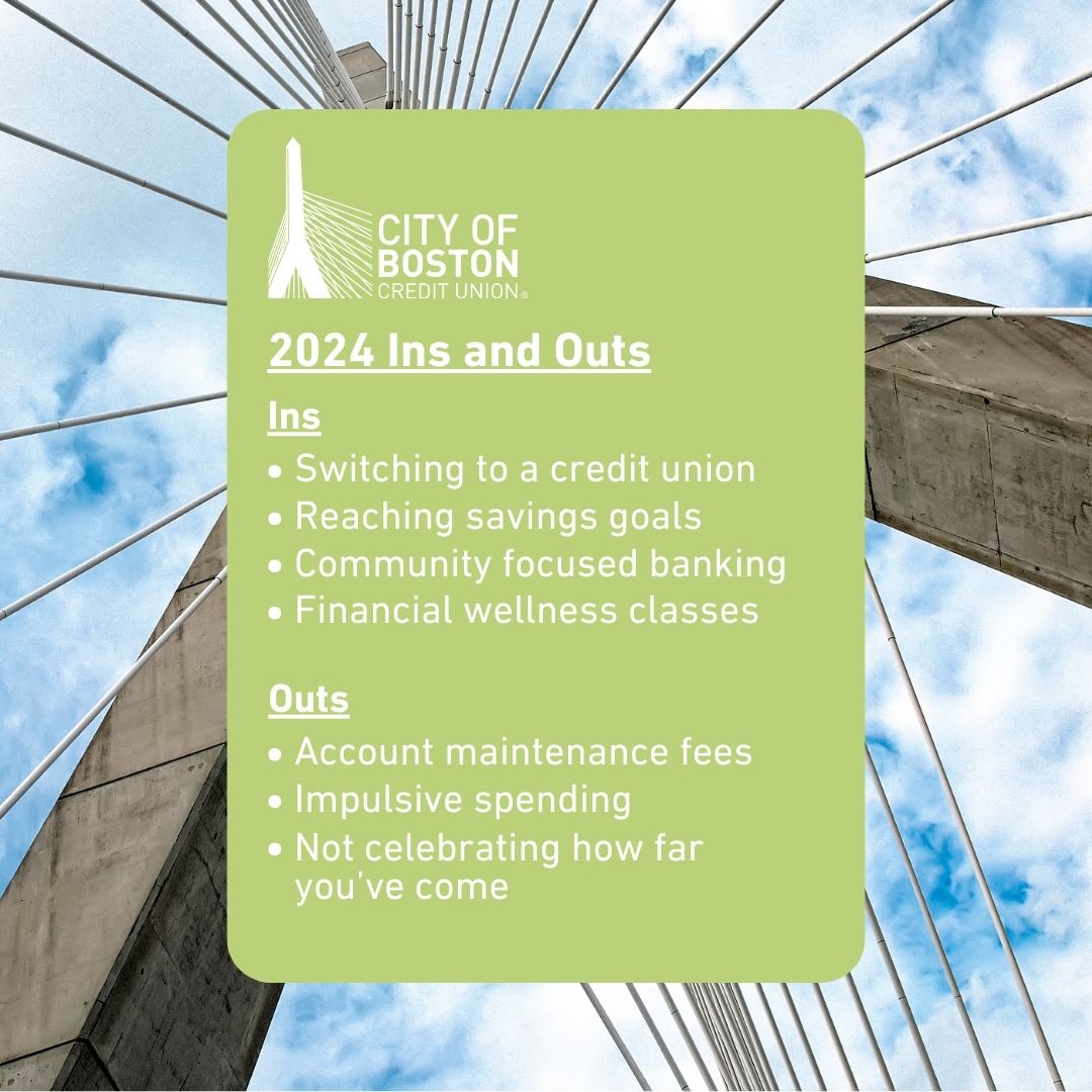 Check out our financial Ins and Outs for 2024! 

What are you taking with you into 2024 and leaving in 2023? Share yours with us in the comments! 👇 

#CreditUnion #CreditUnionDifference #2024insandouts #insandouts #insandouts2024
#Budgeting #FinancialWellness