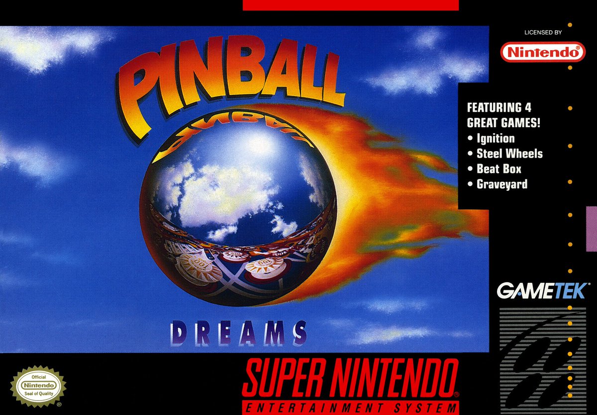 matthewhenzel's tweet image. Four random video pinball favorites of mine. The Pinball Dreams/Fantasies games are pretty close to their DOS counterparts. With the Mod style music sounding very good. And of course the music on Necronomicon Digital Pin, by KAZe, has an incredible soundtrack! #VideoPinball