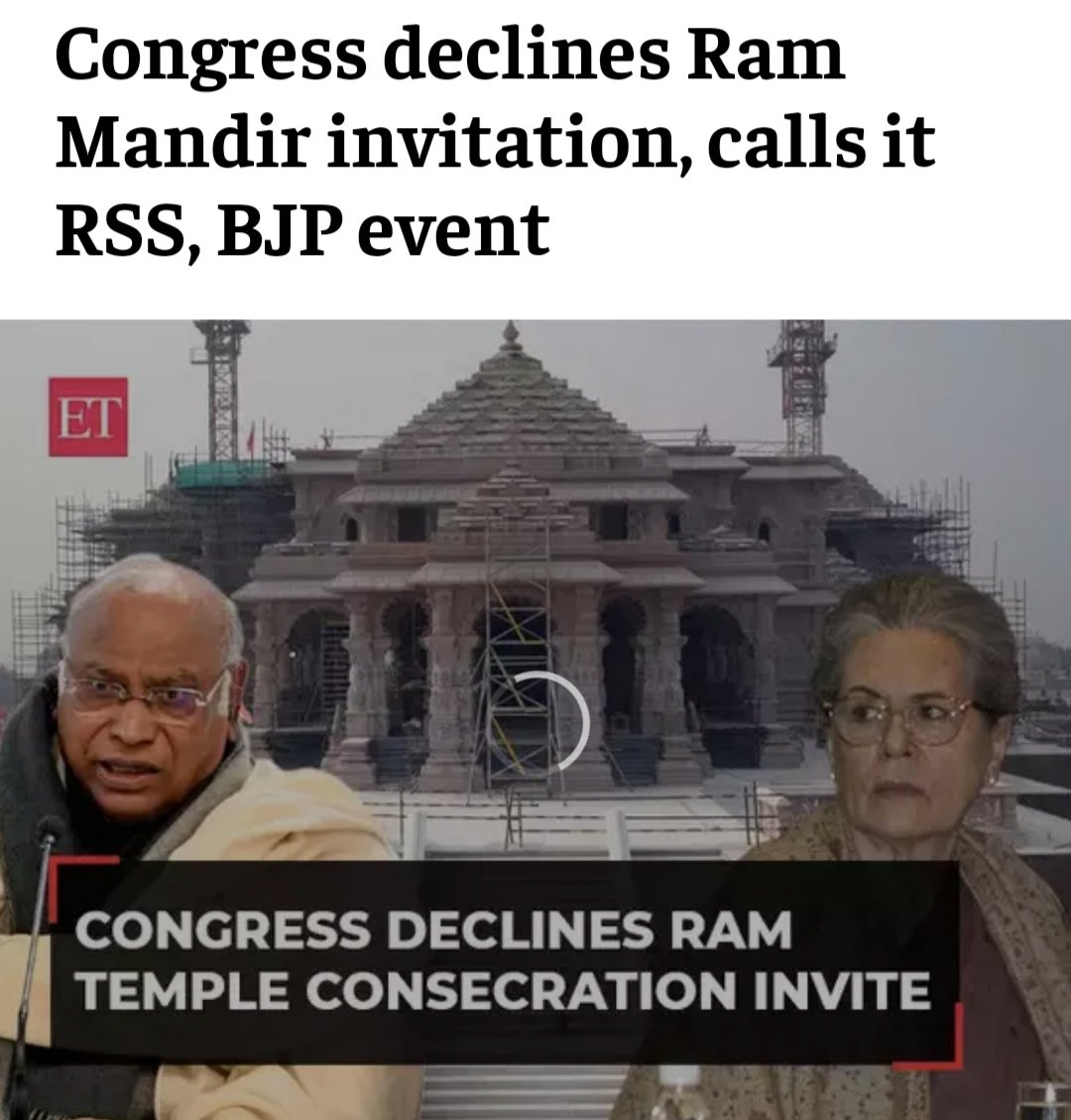 frankhuzur's tweet photo. The bold political stand taken by the Congress party over #RamTemple consecration ceremony is a head turner and a pragmatic move.

The #Congress has sent a stern message to the BJP by declining to attend the #RamMandirPranPratishtha ceremony in Ayodhya. Led by #SoniaGandhi and @kharge, the party has refused to be drawn into the #BJP's political game of communal polarisation through the idol consecration event. 

By rejecting the invitation respectfully but firmly, @INCIndia has communicated that it will not legitimize the blatant politicisation of religion underway. 

While millions rever #Ram, the BJP-RSS have long exploited the temple issue to further a divisive agenda alone.

This bold rebuff indicates Congress' commitment to maintaining #Secularism and plurality even in the face of aggressive #Hindutva. 

At a time when other opposition parties appear subdued, the grand old party has emerged as a voice steadfastly defending constitutional ethos.  

By keeping religion separate from politics, Congress aims to bring focus back on people's real issues - jobs, development and social justice for deprived communities. 

This principled stand sends a message that #secular democracy will not surrender to #majoritarian machinations so easily.  

As #2024loksabhapolls loom, Congress under the experienced leadership of Sonia Gandhi, @RahulGandhi and Mallikarjun Kharge has taken on the mantle of protecting India's soul with moral conviction and political acumen.

 Their resolute response has certainly rattled the BJP's polarising designs.