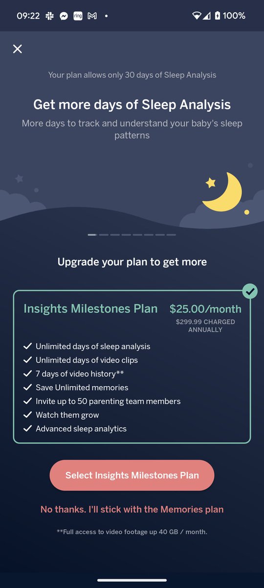 vlbeta's tweet photo. @Nanit are you guys kidding with your new pricing? $300/yr for our nanny to be able to use the monitor!? We are about to have another baby and buy a second unit, but now... Outrageous pricing update. Who needs 50 members!? I just need 4 for the ALREADY premium I am paying. https://t.co/n9Jz1FkCgs