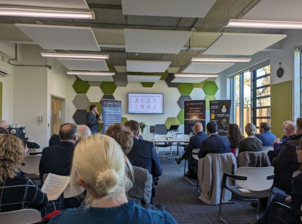 Thrilled to have Space East here at ICKG this morning. The Space Clusters offer opportunities to develop British businesses &amp; as Stuart Catchpole explained in the kick off, "It's not just about rockets and launch... it's all about data" #space #development  #innovation #essex