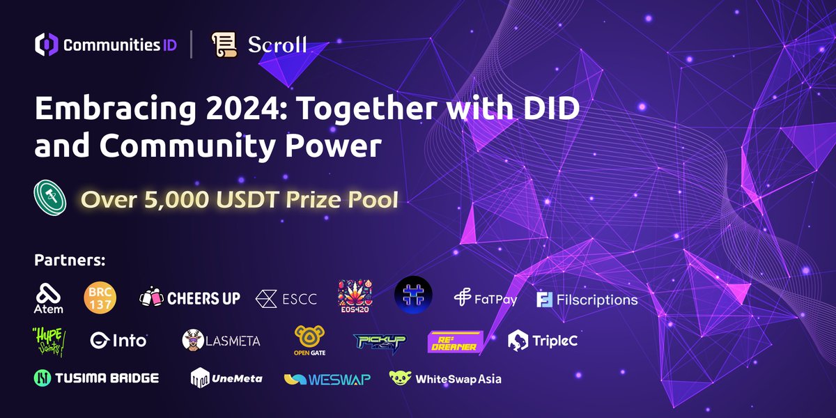 ⭐️Embracing 2024 Giveaway⭐️ 
💰 Over 5,000 USDT prize pool💰

<a href="/CommunitiesID/">Communities ID💙Fanship is Live💙</a> and <a href="/Scroll_ZKP/">Scroll</a> are set to explore the role of DID in on-chain community governance.

Join us to embrace mass adoption!

⏰ 12PM, 11th Jan - 12PM 18th Jan (UTC+8)

🔗 soquest.xyz/carnival/CID20…