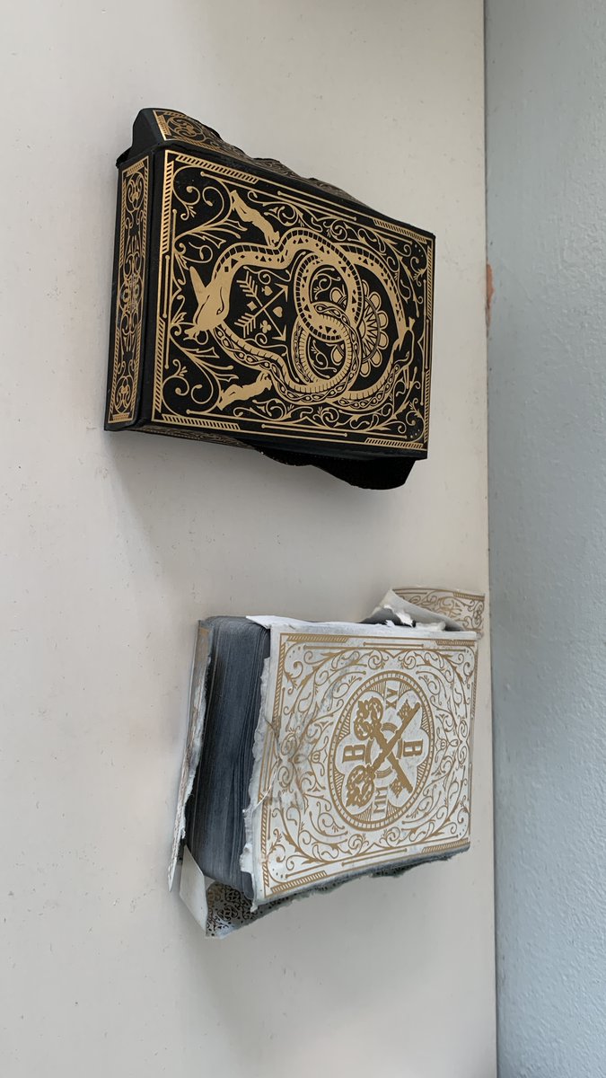 Blue_the_Nerd's tweet photo. So our house flooded and my really nice playing card decks from @modernrogueshow @shwood were sadly completely ruined, however their greatest magic trick yet, one I don'y even think they knew would happen... The card faces have completely disappeared! https://t.co/w6z1NaInjZ