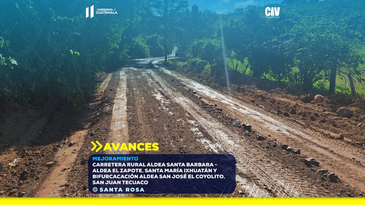 #ReporteDeAcciones | ⏩📍 Continúan las labores del Mejoramiento en la carretera rural aldea Santa Barbara - aldea El Zapote , Santa María Ixhuatán Bif. Aldea San José El Coyolito, San Juan Tecuaco, Santa Rosa. 🚧🚜