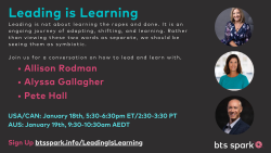 Join us Jan 18 for a conversation on Leading is Learning btsspark.info/LeadingIsLearn… with @thelearningloop @educationhall and @btssparkus 's Alyssa Gallagher