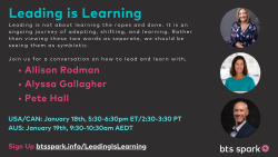 btssparkus's tweet photo. Join us Jan 18 for a conversation on Leading is Learning  https://t.co/TwOpiWBwYQ with @thelearningloop @educationhall and @btssparkus 's Alyssa Gallagher https://t.co/WscPD8Qjsm