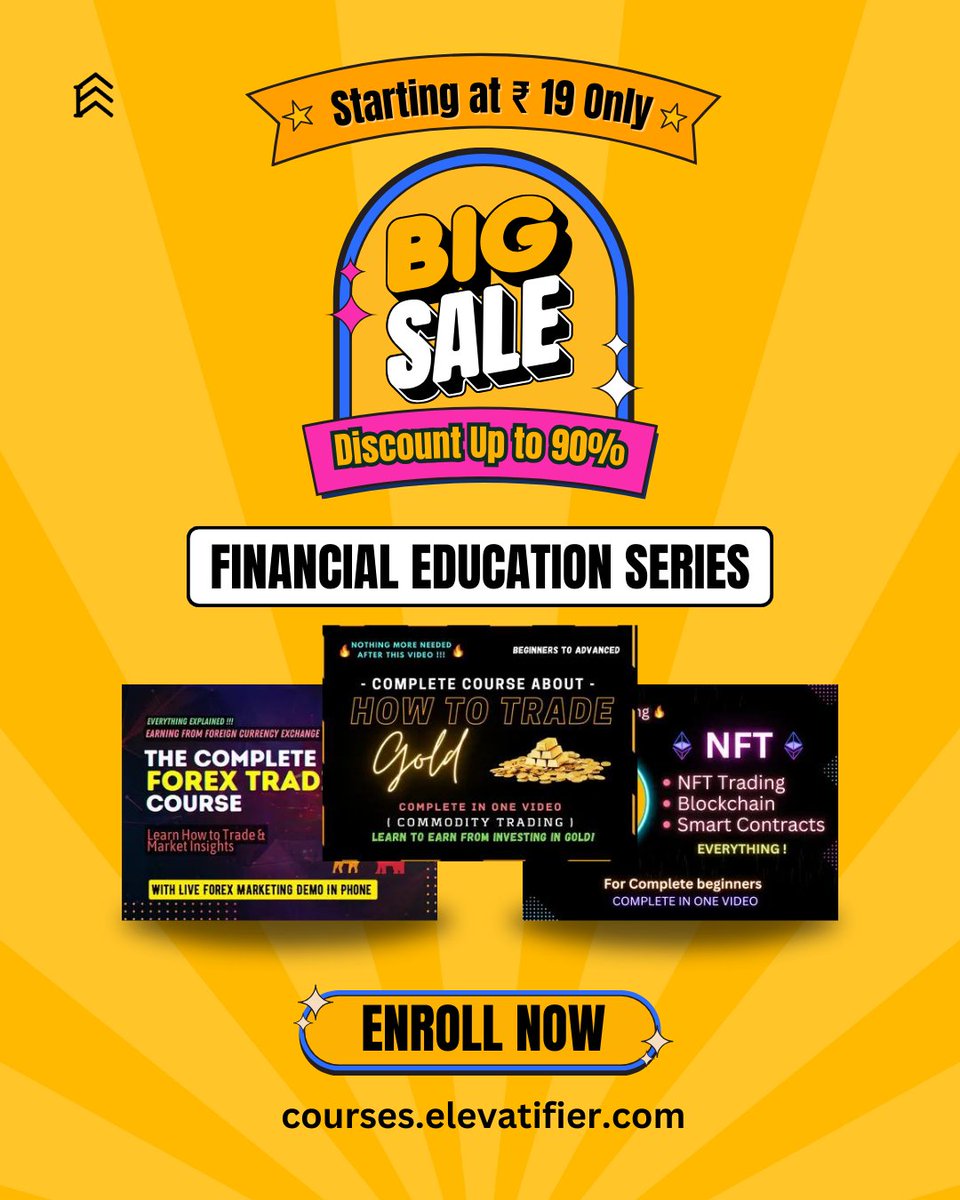 elevatifier's tweet photo. Get a Bundle of FINANCIAL EDUCATION SERIES (With Certification) at Rs. 19 Only.

▪️ ENROLL NOW AT - https://t.co/QJylOBtevW 

▪️Download the ELEVATIFIER app from Playstore or visit - https://t.co/TRkk7Ua9tY 

#finance #education #certificate #bundle #offer #off #discount #gold https://t.co/veck1cbGcp