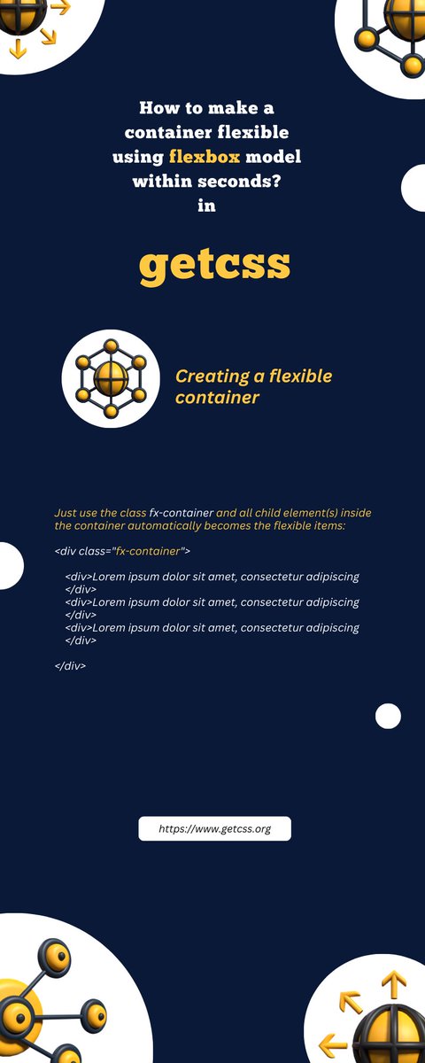 getcss_org's tweet photo. How to make a container flexible using flexbox model within seconds?
in getcss?

#flexbox #responsivewebdesign #getcss  #frontenddevelopment https://t.co/7R222uchCM