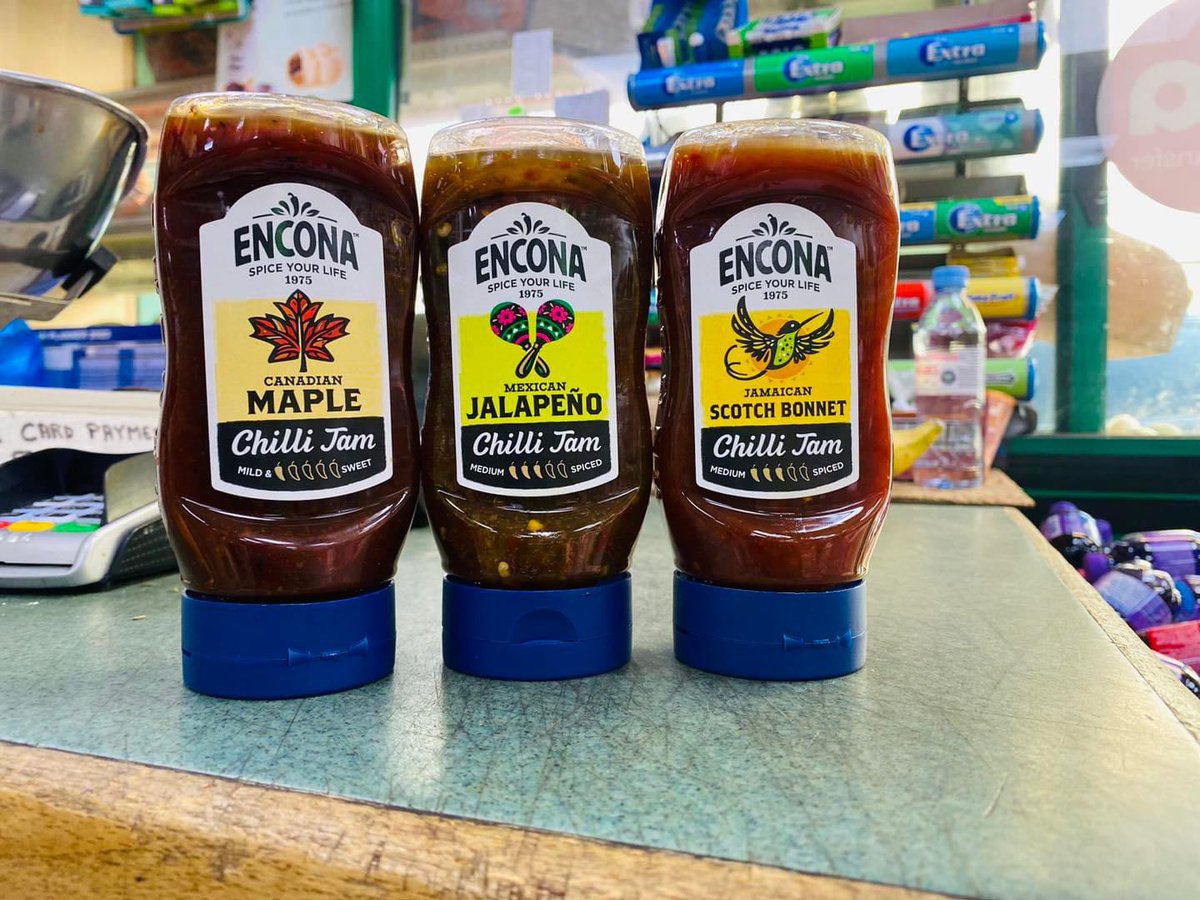 KMFoodStoreLtd's tweet photo. Encona Chilli Jams. Three different flavours to choose from. 

Now in stock. https://t.co/nGDtkGrc9M