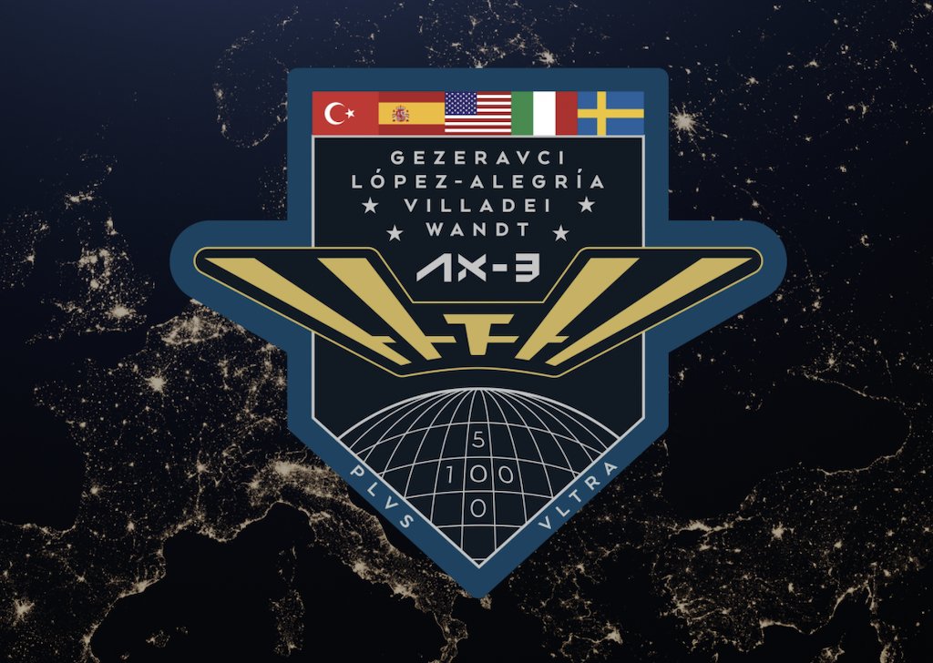 CommanderMLA's tweet photo. Like all mission patches, the Ax-3 patch tells a story. PLVS VLTRA, Latin for Further Beyond, sits at the bottom of a shield that represents strength and courage. The ISS, spread out like pilot wings, is a nod to our crew's military aviator background. https://t.co/beRPZHZfla