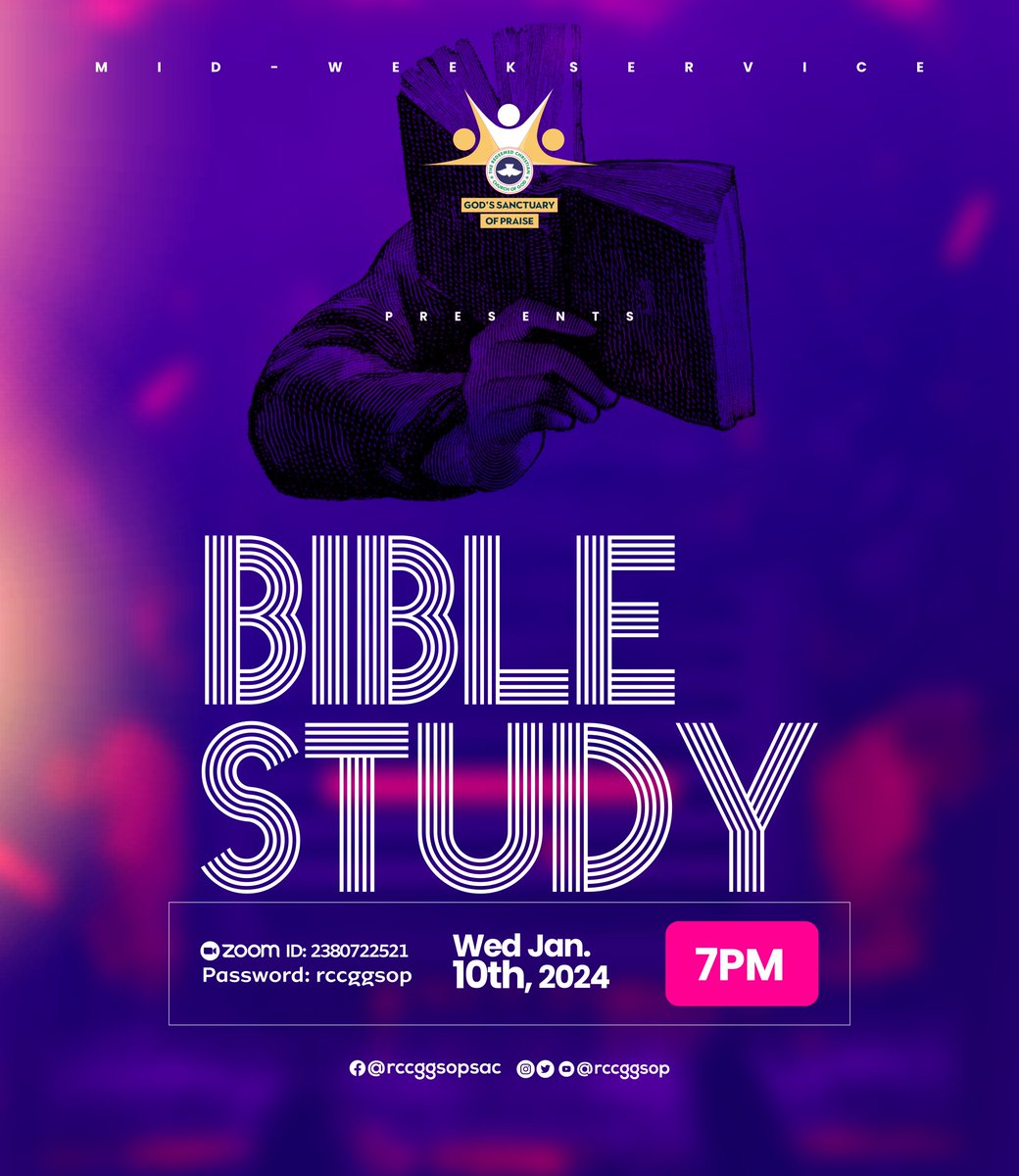 RCCGGSOP's tweet photo. Join us for our midweek service today by 7pm PST.

#midweekservice #BibleStudy https://t.co/Ruuaos5cfd