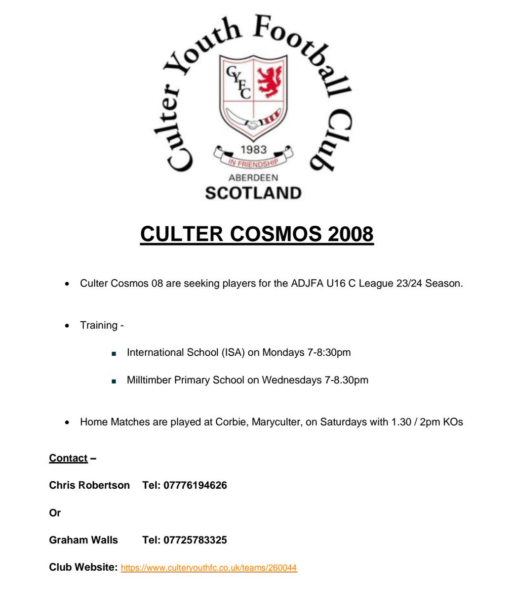 4theharv's tweet photo. ⚽ Looking for players for Thomas' @CulterYFC U16s team.

Would appreciate if folk could share, especially any of my fitba contacts. 

Thanks in advance! ⚽ https://t.co/h8Px5KY5Pc