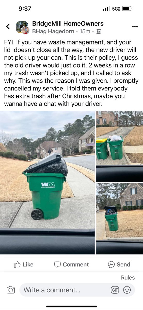 bhag83's tweet photo. @WasteManagement if you have mass cancellations in the 30114 zip code, this is why. https://t.co/lNd3AyF9hX